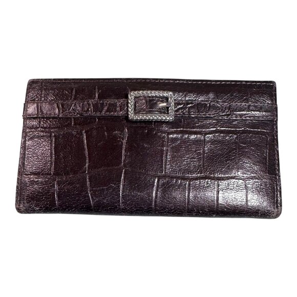 Brighton Card Folio Organizer Long Wallet Croc Embossed Brown Leather READ - Picture 1 of 12